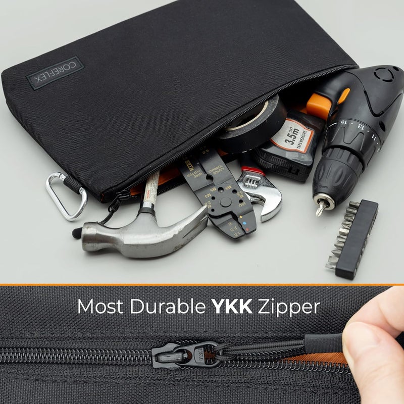 COREFLEX Premium Tool Pouch Zipper Bag, Small Tool Bag, Multipurpose Storage pouch, Heavy duty Flat Bottom Tool bag with YKK Zipper (6 pack Large 12inch Black) - Image 4
